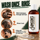 How to use Samson's Midwest Daily Use Shampoo: work it through wet hair, rinse it out, then follow with conditioner
