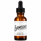 Samson's Haircare Original Scent Beard Oil, amber glass dropper bottle on a white background