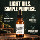 Samson's Beard Oil: light oils, simple purpose. For the skin under your beard, lubricates your beard, OG Samson scent