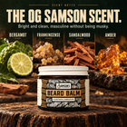 Samson's Beard Balm in the OG Samson scent: bergamot, frankincense, sandalwood and amber. Masculine without being musky