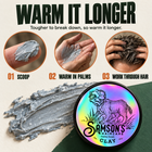 How to use Samson's BenchLeg Clay: take a scoop, warm it longer in your palms since it's tougher to break down, then work it through hair