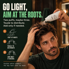 Man applying Samson's Volumizing Matte Powder at the roots: two puffs, maybe three, tousle to distribute, add only if needed